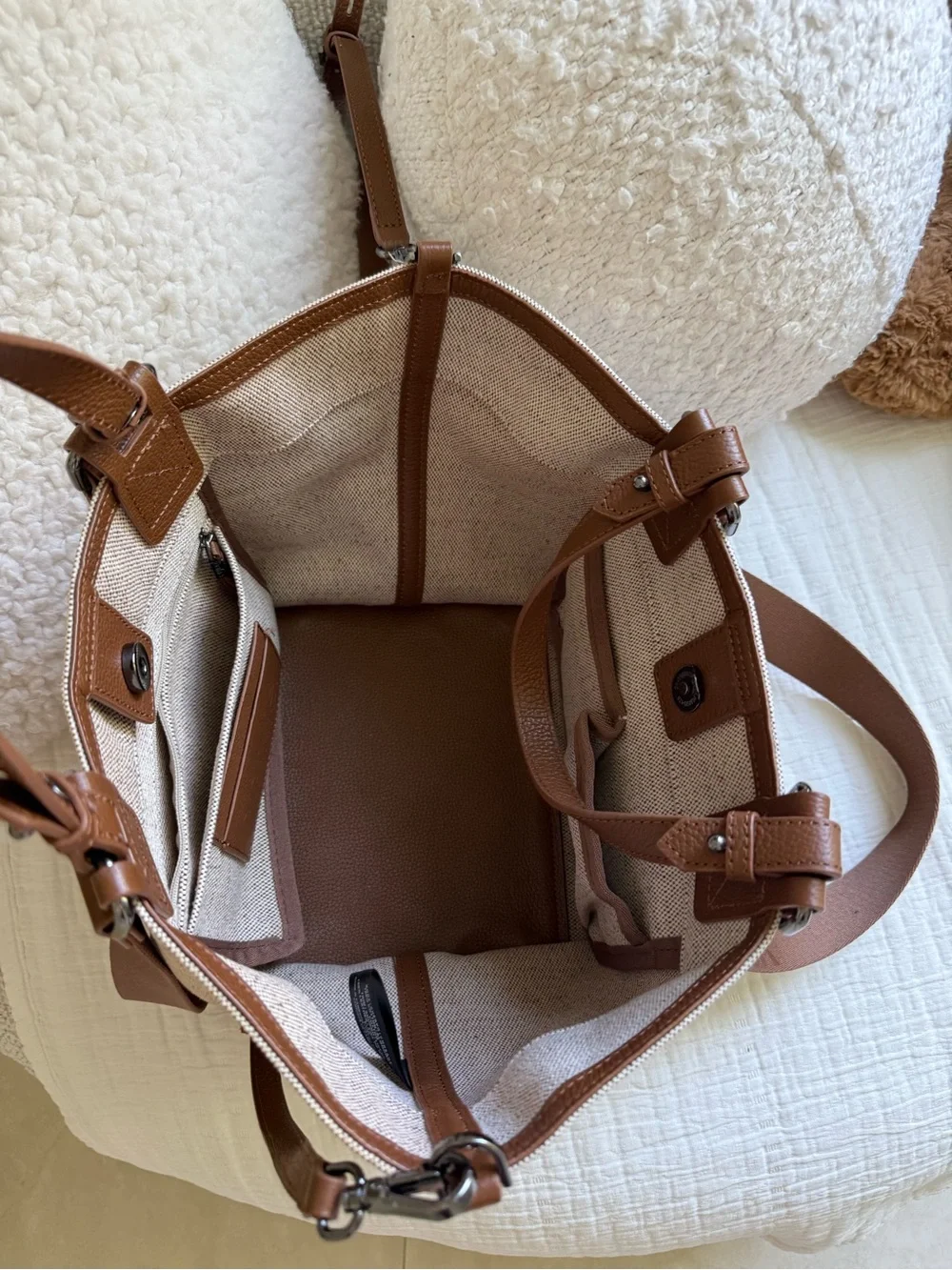 Botkier Beige Canvas Tote with Brown Leather Trim